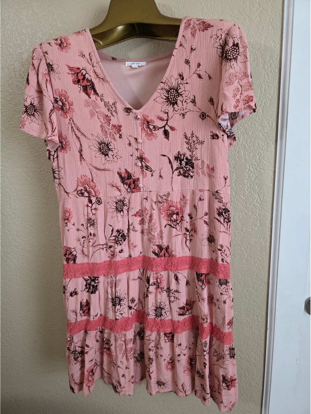 Maurices Pink Floral Short Sleeve Dress Large